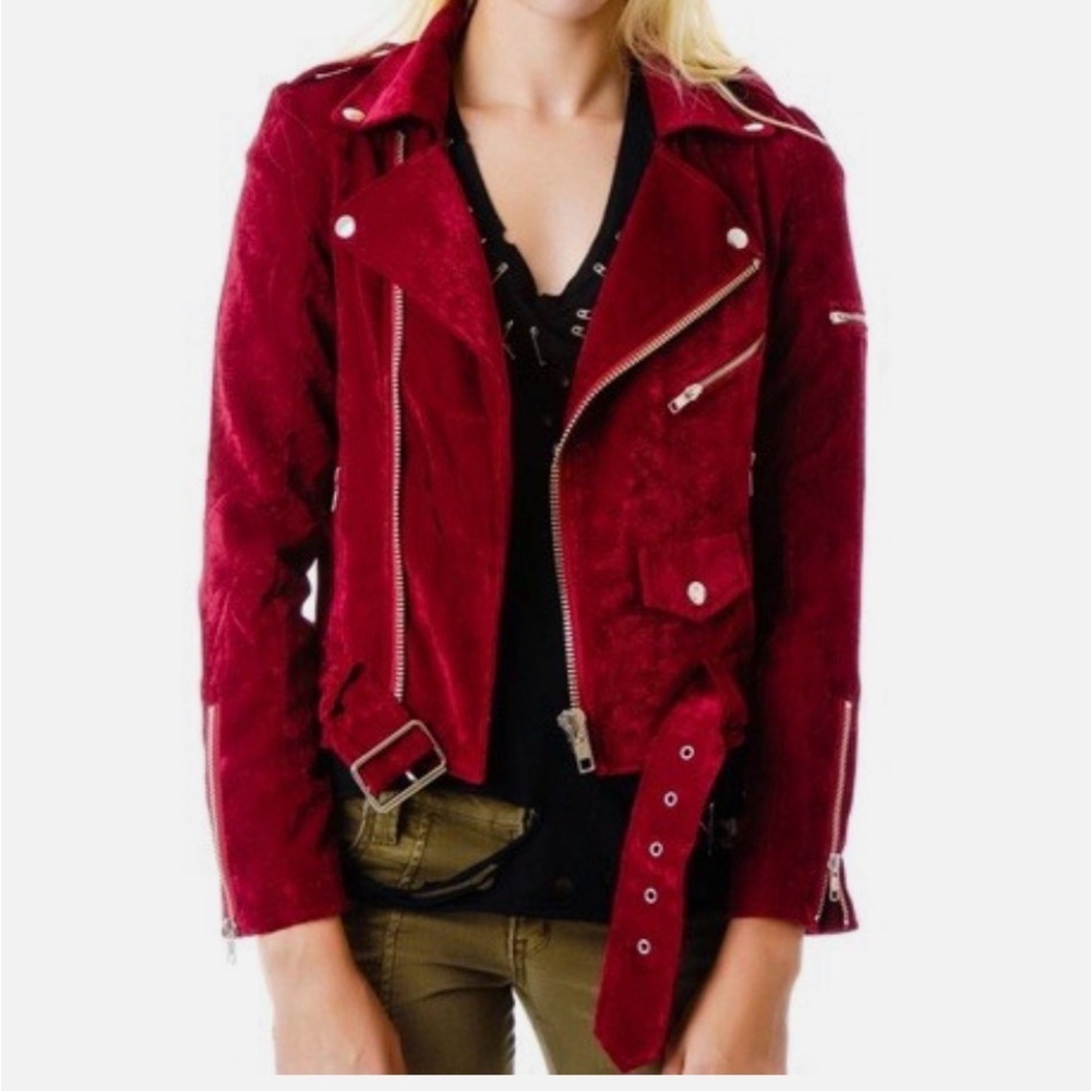 UNIF sangre Red Moto Jacket Faux Suede/velvet Size XS